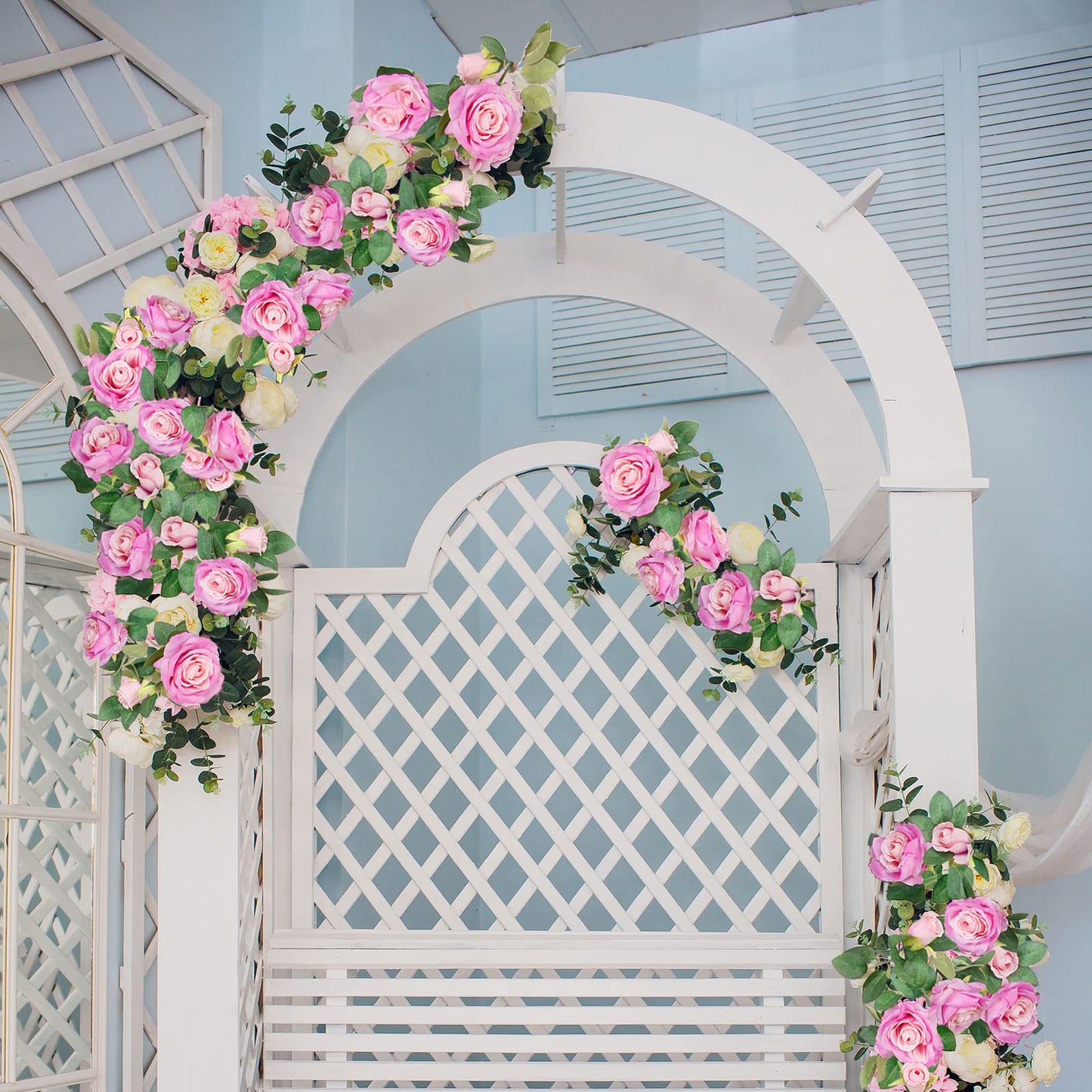TELDRASSIL 4Pcs(26 FT) Artificial Rose Vine Fake Flower Garland Fake Silk Rose Hanging Vine for Wedding Party Background Arch Garden Background Decoration (Pink)