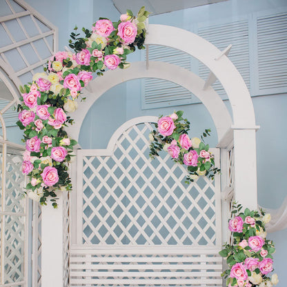 TELDRASSIL 4Pcs(26 FT) Artificial Rose Vine Fake Flower Garland Fake Silk Rose Hanging Vine for Wedding Party Background Arch Garden Background Decoration (Pink)