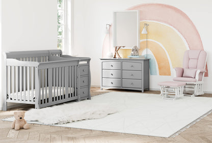 Storkcraft Tuscany Custom Glider and Ottoman with Free Lumbar Pillow (White/Slate Gray Swirl) - Cleanable Upholstered Comfort Rocking Nursery Chair with Ottoman