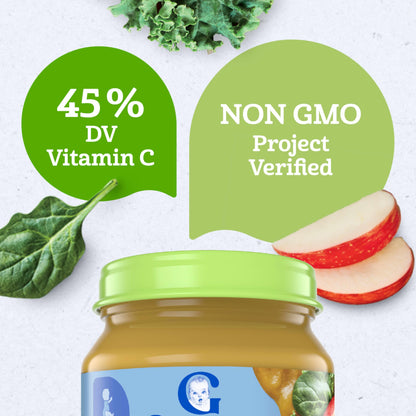 Gerber Stage 2 Baby Food, Organic Apple Spinach with Kale Jar, Fruit & Veggie Puree, Vitamin C, Non-GMO, Baby Food Puree Jars Glass