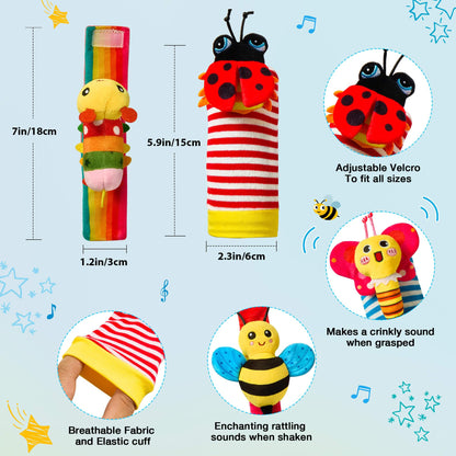 Baby Rattles 0-6 Months: Baby Toys Baby Essentials Rattles for Babies 6-12 Months Infant Toys 0-3 Months Newborn Toys Wrist Rattle Socks - Newborn Essentials Must Haves Gifts for Girl Boy
