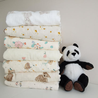 Baby Soft Muslin Thick Blanket Cotton and Dotted Backing Double Layer Receiving Blanket 40"x40" Bunny