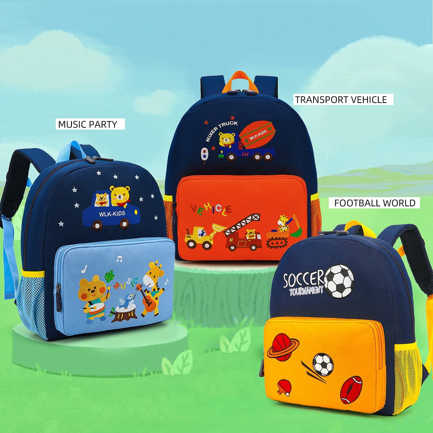 Car Dinosaur Kids Toddler Backpack for Boys and Girls Children Waterproof Preschool Bag(Red Music Party)