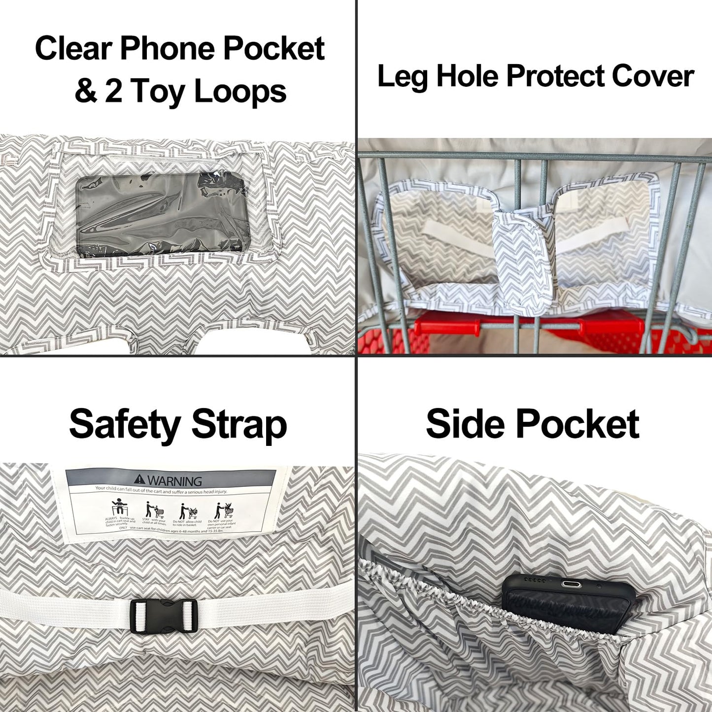 Soft Pillow Attached 2-in-1 Shopping Cart and High Chair Cover for Baby, Cotton Padded Cart Cover, Fold'n Roll Style, Portable with Carry Bag (Blue Elephant)