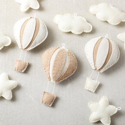 Poen 10 Pcs Star Hot Air Balloon and Cloud Nursery Decor Western Wall Decor for Bedroom Mini Felt Clouds Stars Hot Air Balloon Nursery Felt Wall for Kids Baby Bedroom(Khaki)