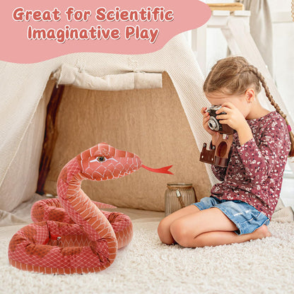 MorisMos Snake Stuffed Animals Plush Toy 120 Inch Giant Snake Plush with Babies Stuffed Snake Toys for Kids Plush Party Decorations Favors Prank Props, 4 Snake Babies, 3 Snake Eggs