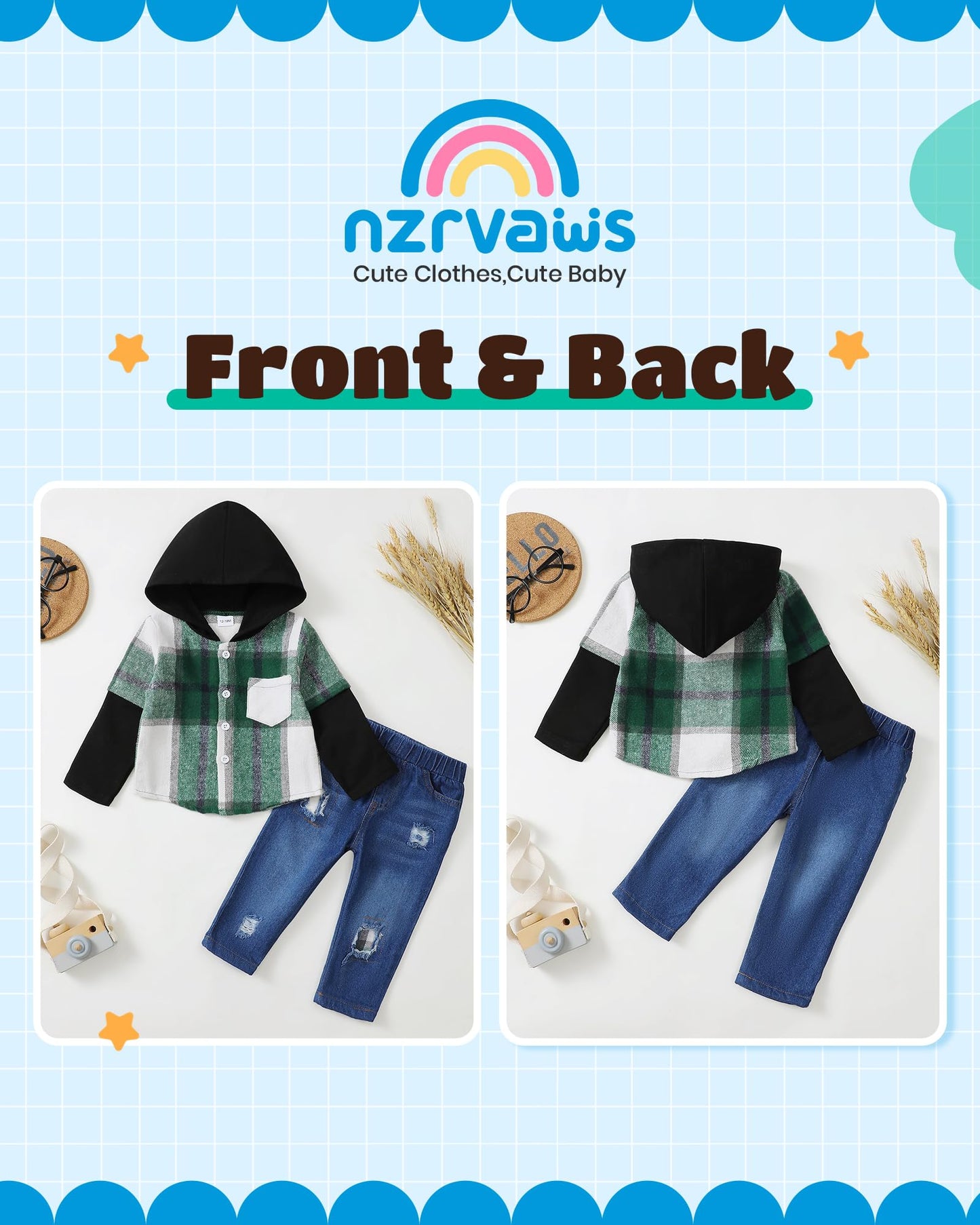 NZRVAWS Baby Boy Clothes Toddler Outfit Infant 6 12 18 24 Months2 3 4T Sweatsuit Ripped Jeans Fall Winter Clothing