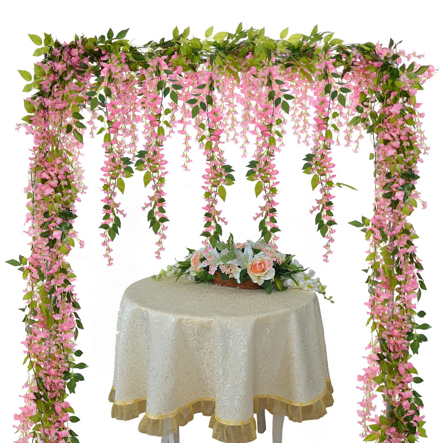 Lvydec Wisteria Artificial Flowers Garland, 4Pcs Total 28.8ft White Artificial Wisteria Vine Silk Hanging Flower for Home Garden Outdoor Ceremony Wedding Arch Floral Decor