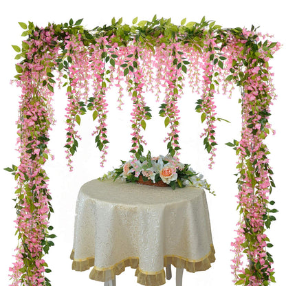 Lvydec Wisteria Artificial Flowers Garland, 4Pcs Total 28.8ft White Artificial Wisteria Vine Silk Hanging Flower for Home Garden Outdoor Ceremony Wedding Arch Floral Decor
