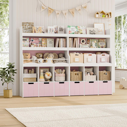 HITHOS 55.3" H Kids Bookshelf with Toy Storage Organizer, Tall Book Shelf with 3 Movable Toy Storage Bins, Large Kids Bookcase with Toy Chest, 39.2" W Modern Toy Box for Kids Room, Playroom, White