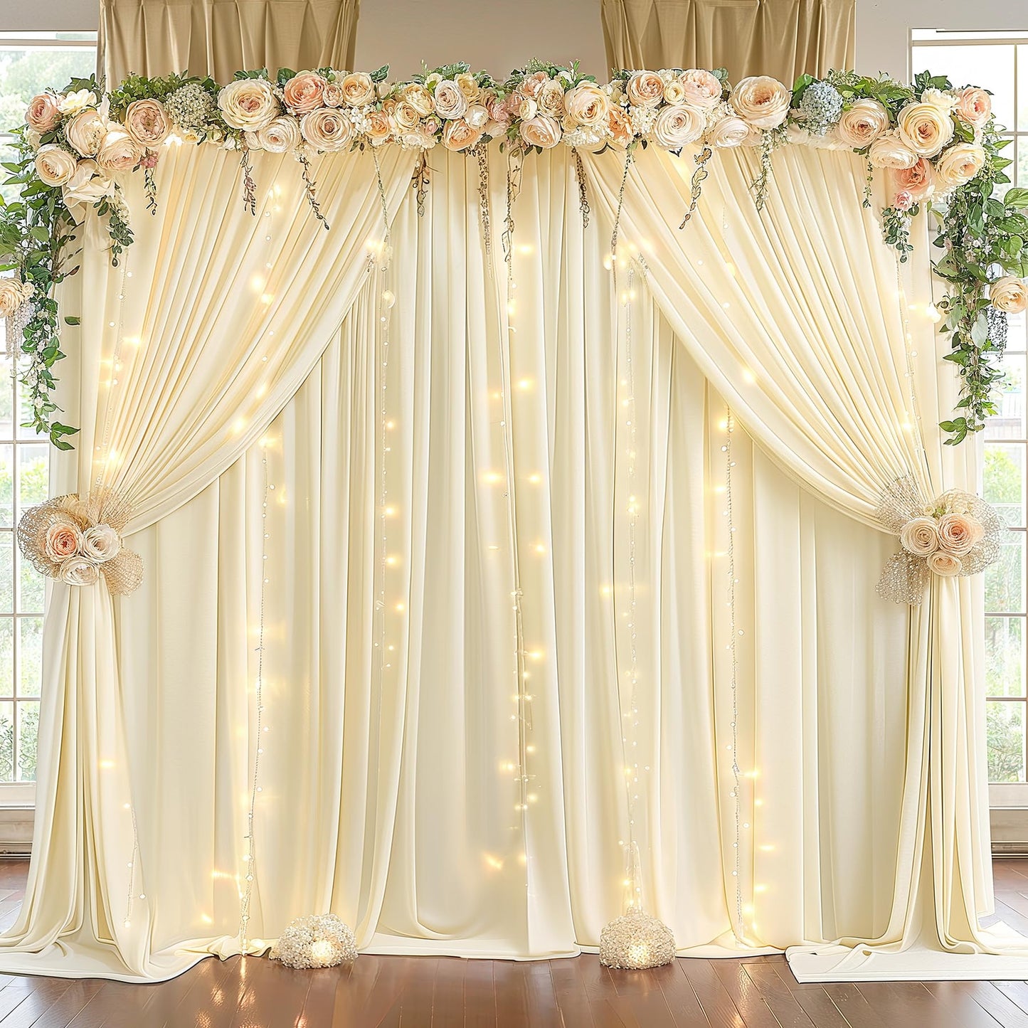 10x10ft Pink Backdrop Curtain with Lights String for Parties Wedding Wrinkle Free Soft Curtains Photo Backdrop Drapes for Girls Birthday Baby Shower Background Decorations 5x10ft, 2 Panels