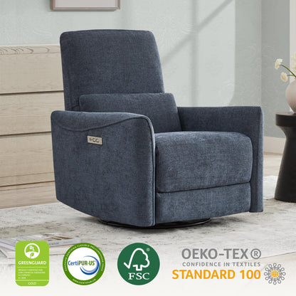 CHITA Power Recliner Chair Swivel Glider, FSC Certified Upholstered Living Room Nursery Reclining Sofa Chair with Lumbar Support, Linen