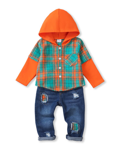 NZRVAWS Baby Boy Clothes Toddler Outfit Infant 6 12 18 24 Months2 3 4T Sweatsuit Ripped Jeans Fall Winter Clothing