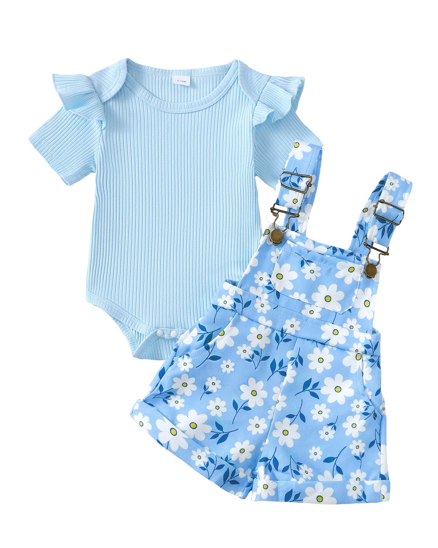 SUNNY PIGGY Toddler Baby Girl Overalls Clothes Toddler Adjustable Suspender Jumpsuit Short Sleeve Outfit Little Girl's Set
