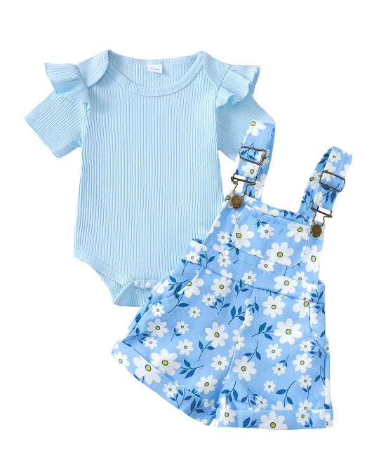 SUNNY PIGGY Toddler Baby Girl Overalls Clothes Toddler Adjustable Suspender Jumpsuit Short Sleeve Outfit Little Girl's Set