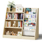 White Kids Bookshelf Wood Toy Storage Organizer Cabinet Children Bookcase Toddler Baby Sling Book Rack 3 Cube Bins Fabric Drawers for Playroom Bedroom Nursery School