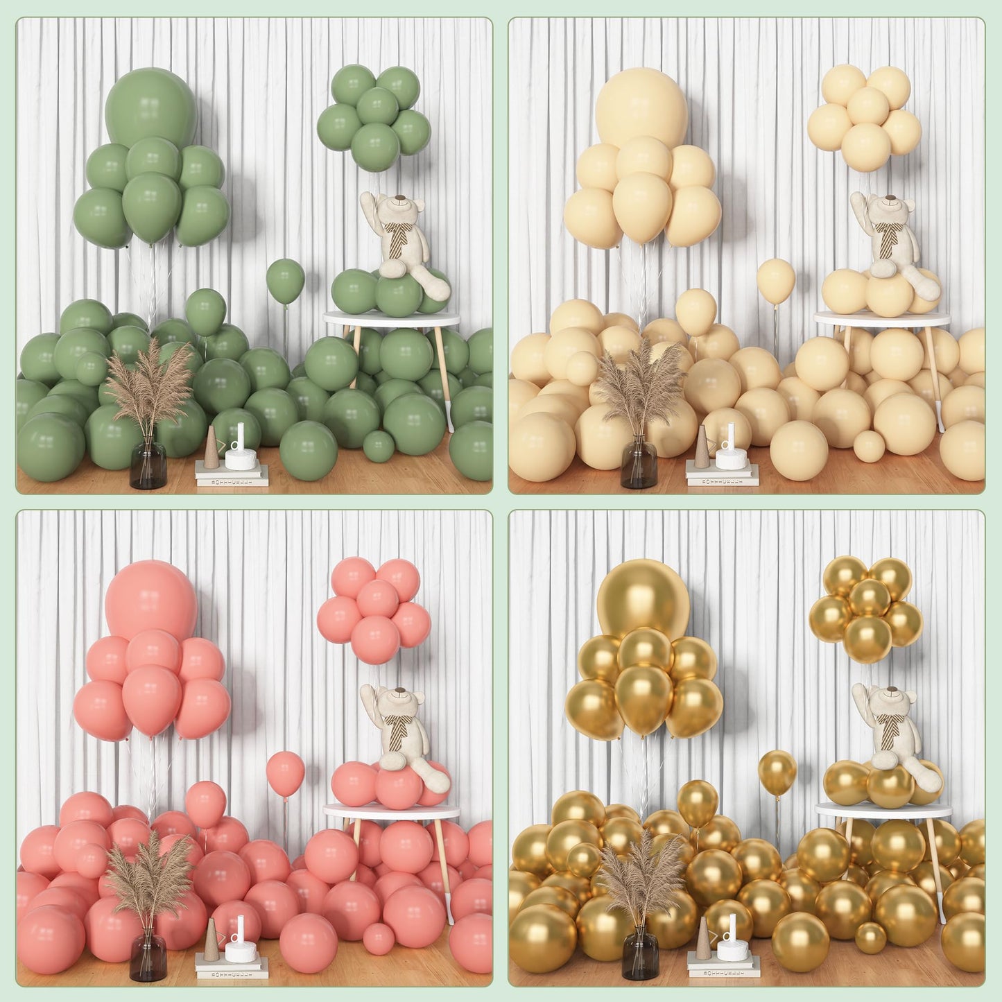 Amandir 153pcs Sage Green Balloon Garland Arch Kit, Different Sizes 18 12 10 5 inch Green Blush Gold Latex Metallic Confetti Gold Balloons for Birthday Baby Shower Wedding Safari Forest Decorations