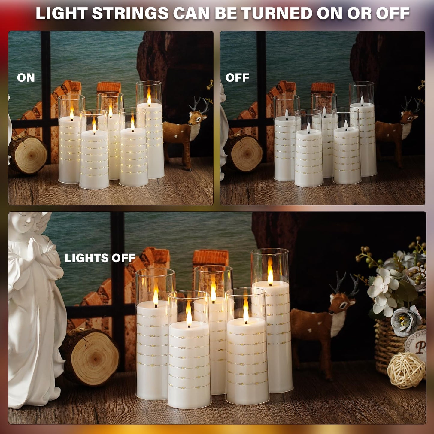 Flameless Candles with Embedded Star String - Flow Flicker Battery LED Candles, Realistic Flame,White Set of 5 | Holiday Decoration, Wedding, Party Adding to The Family Atmosphere