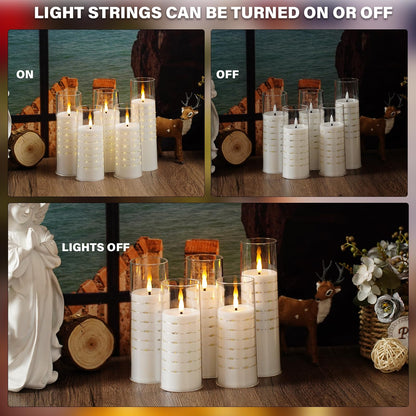 Flameless Candles with Embedded Star String - Flow Flicker Battery LED Candles, Realistic Flame,White Set of 5 | Holiday Decoration, Wedding, Party Adding to The Family Atmosphere