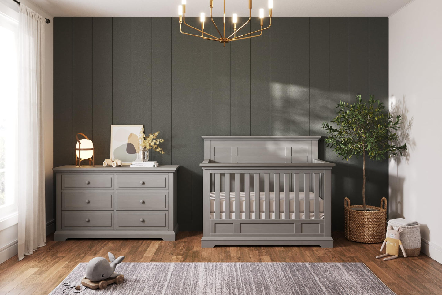 Child Craft Jordyn Full Panel 4-in-1 Convertible Crib, Baby Crib Converts to Day Bed, Toddler Bed and Full-Size Bed, 3 Adjustable Mattress Positions, Non-Toxic, Baby Safe Finish (Lunar Gray)