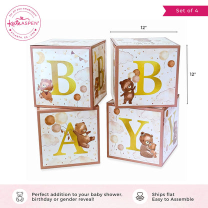 Kate Aspen Woodland Baby Shower Boxes with Letters for Baby Shower Gender Reveal Decorations Photo Prop & Forest Animal Nursery Decor (Set of 4 Blocks Spells Baby)