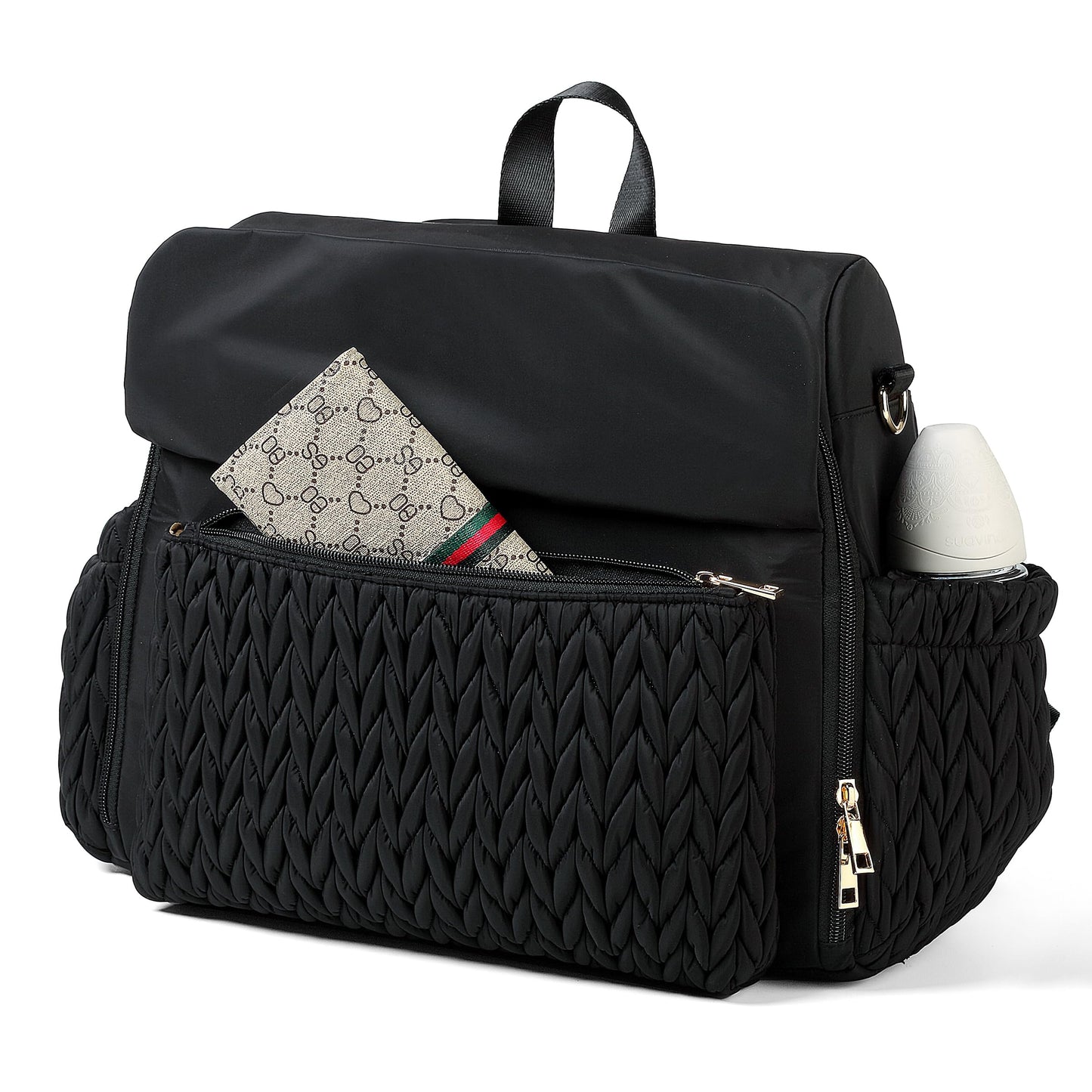 Allie Backpack Stylish Diaper Bag,Travel Baby Bag with Insulated Pockets,Changing Pad, Stroller Clips, Shoulder Strap (Black)