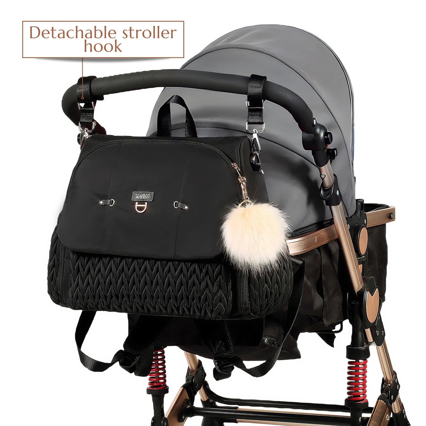 Allie Backpack Stylish Diaper Bag,Travel Baby Bag with Insulated Pockets,Changing Pad, Stroller Clips, Shoulder Strap (Black)