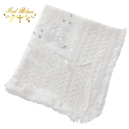 Booulfi Knit White Baby Blankets Neutral,Crib Stroller Newborn Blankets for Boys Girls,Cotton Lace Crochet Winter Blanket Nursery Blanket New Baby Essentials, 38X39