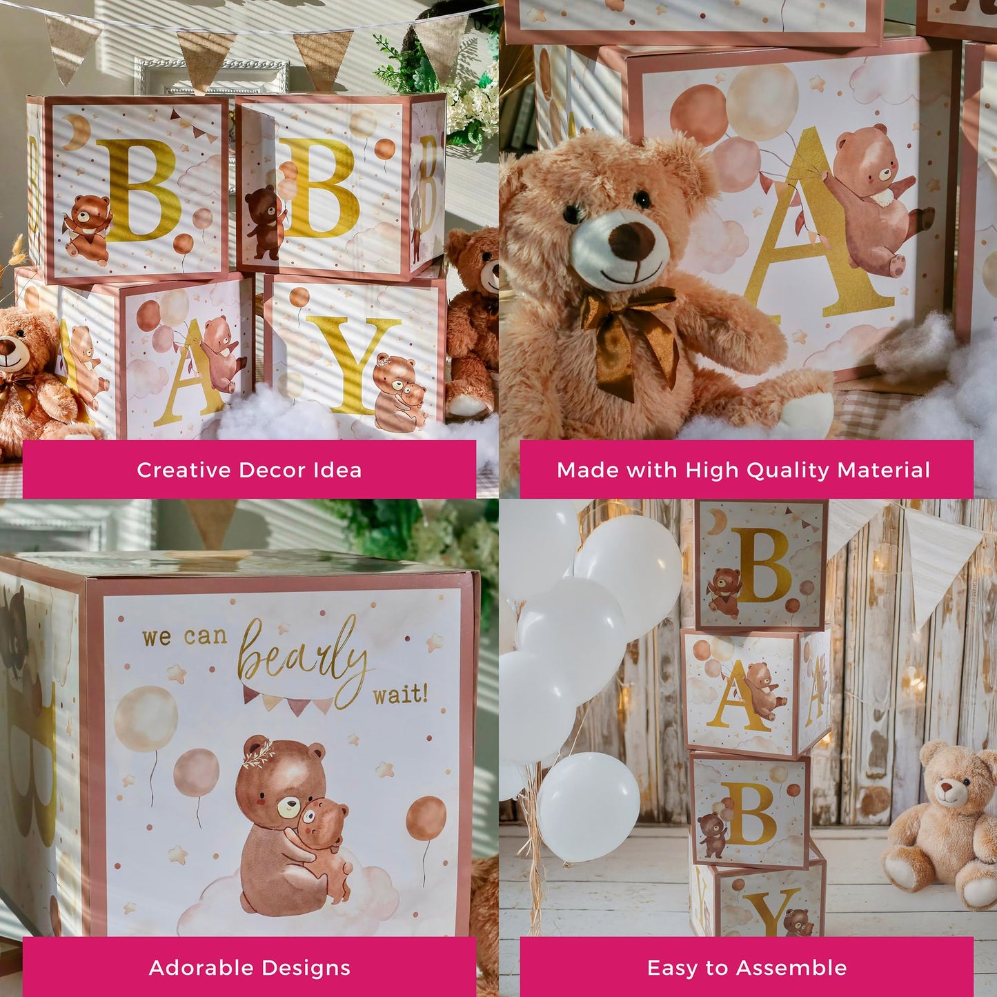 Kate Aspen Woodland Baby Shower Boxes with Letters for Baby Shower Gender Reveal Decorations Photo Prop & Forest Animal Nursery Decor (Set of 4 Blocks Spells Baby)
