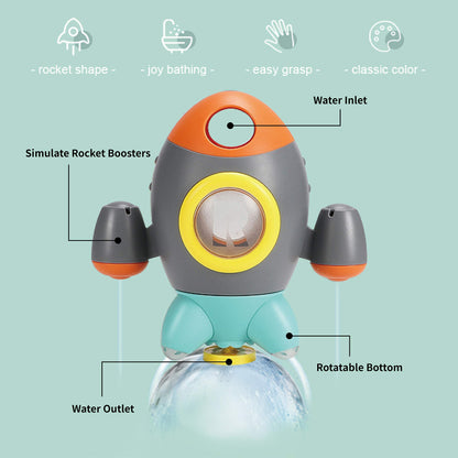 Baby Bath Toys, Space Rocket Shape Bathtub Toys for Toddlers, Spray Water Toys w/ Rotating Fountain, Bathroom Shower Toys for Infants Aged 18 Months 2 3 4 5 Years Old Kids Girls Boys