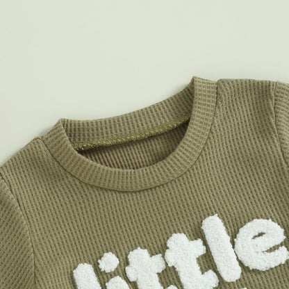 Kupretty Toddler Baby Boy Summer Clothes Embroiderey Waffle Knit Short Sleeve T-Shirt Tees + Casual Shorts Cute Clothing Set
