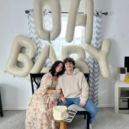 40 Inch Beige OH BABY Balloon for Baby Shower, Large Cream White Oh Baby Balloons Letters with Ribbon, Neutral Ivory Alphabet Oh Baby Balloon Banner Sign for Gender Reveal Backdrop Party Decorations