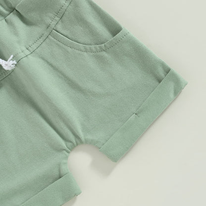 Karwuiio Toddler Baby Boy Summer Outfit Short Sleeve T-Shirt Tops Elastic Waist Shorts Set Baby Boys Clothes