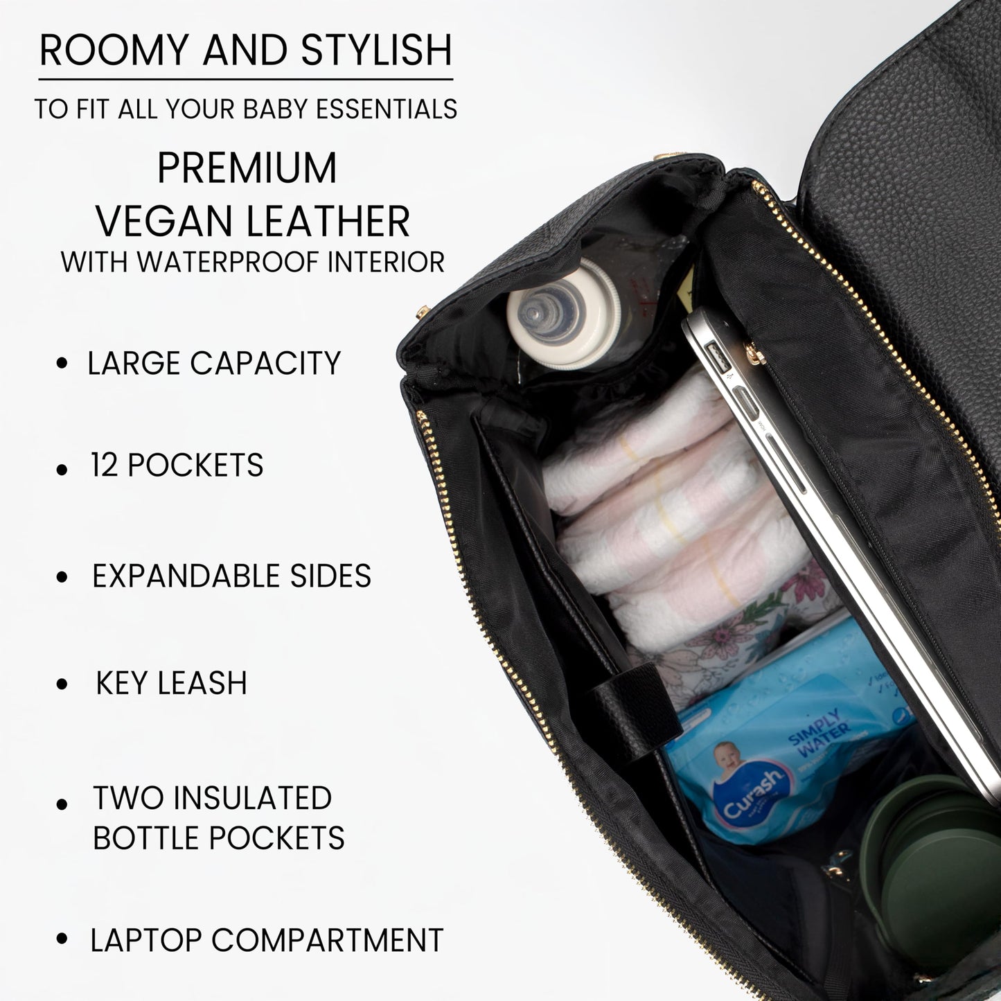 Premium Vegan Leather Diaper Bag Backpack – Large Designer Baby Bag, Stylish Diaper Backpack with Stroller & Crossbody Straps & Multiple Compartments (Powder Blue)