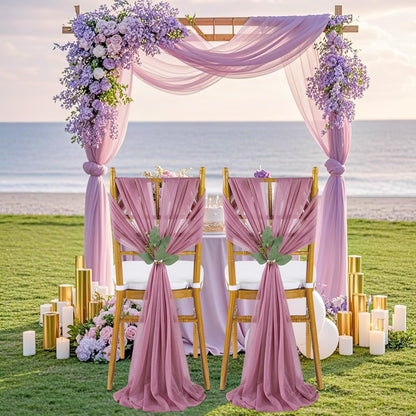 QueenDream Light Blue Sashes Chair Aisle Decorations: 24 Pack Baby Shower Chair Cover 8FT Long Tulle Draping Fabric Wedding Reception Church