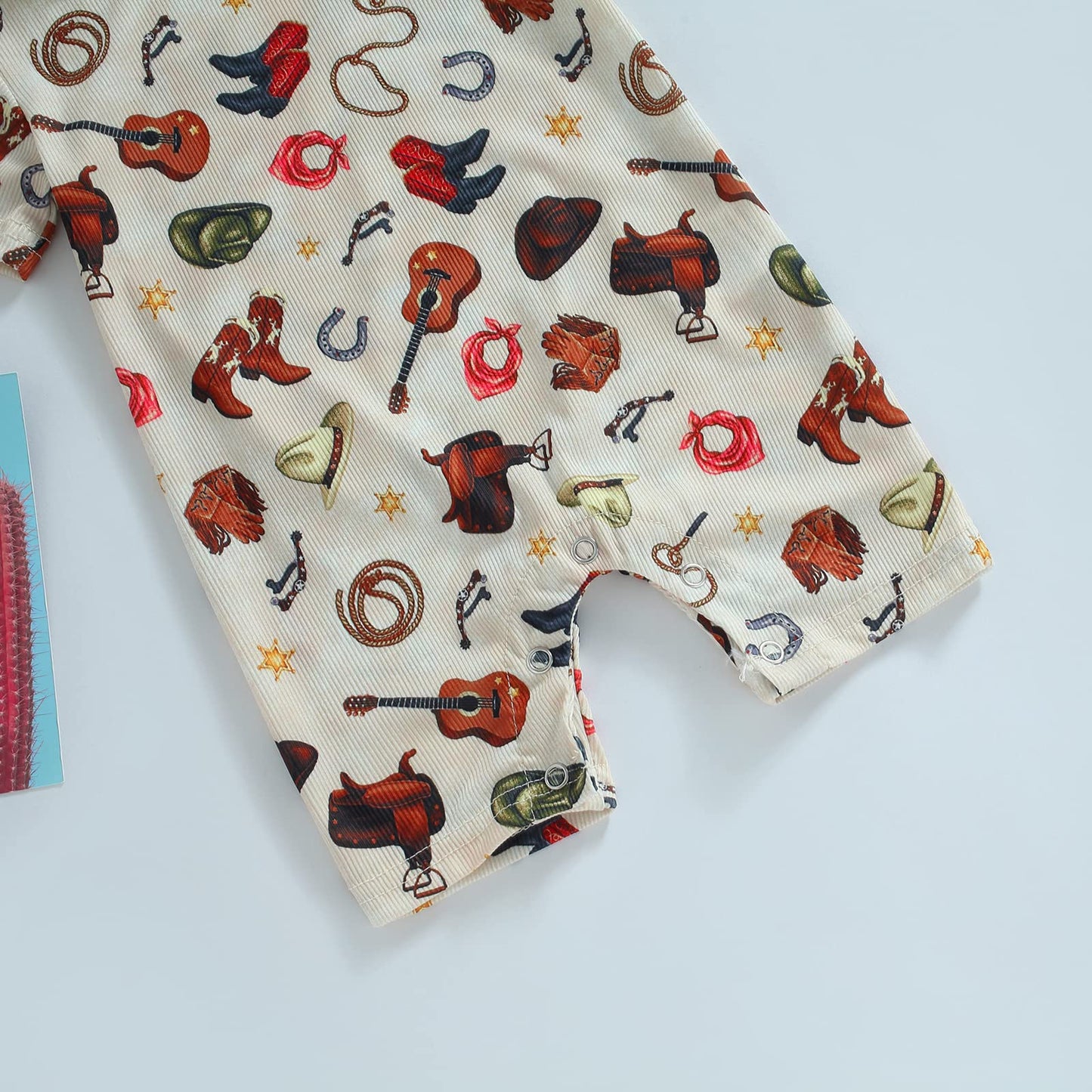Gueuusu Country Baby Clothes Boy Girl Western Cow Print Short Sleeve Romper Bodysuit Ribbed One Piece Jumpsuit Summer Outfit
