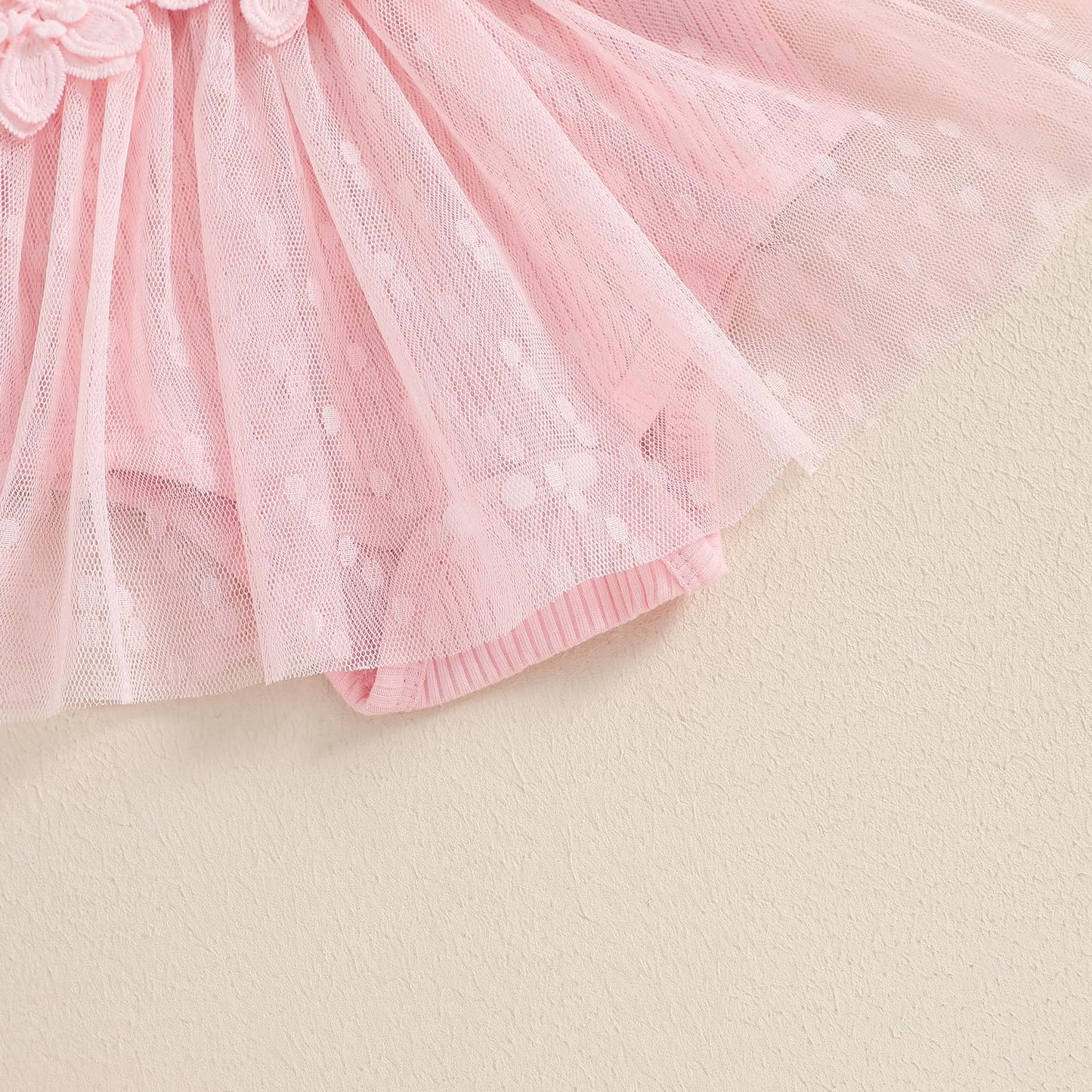 Hnyenmcko Newborn Baby Girl Summer Romper Dress Infant Fly Sleeve Flower Embroidery Mesh Tulle Skirt Hem Ribbed Bodysuit