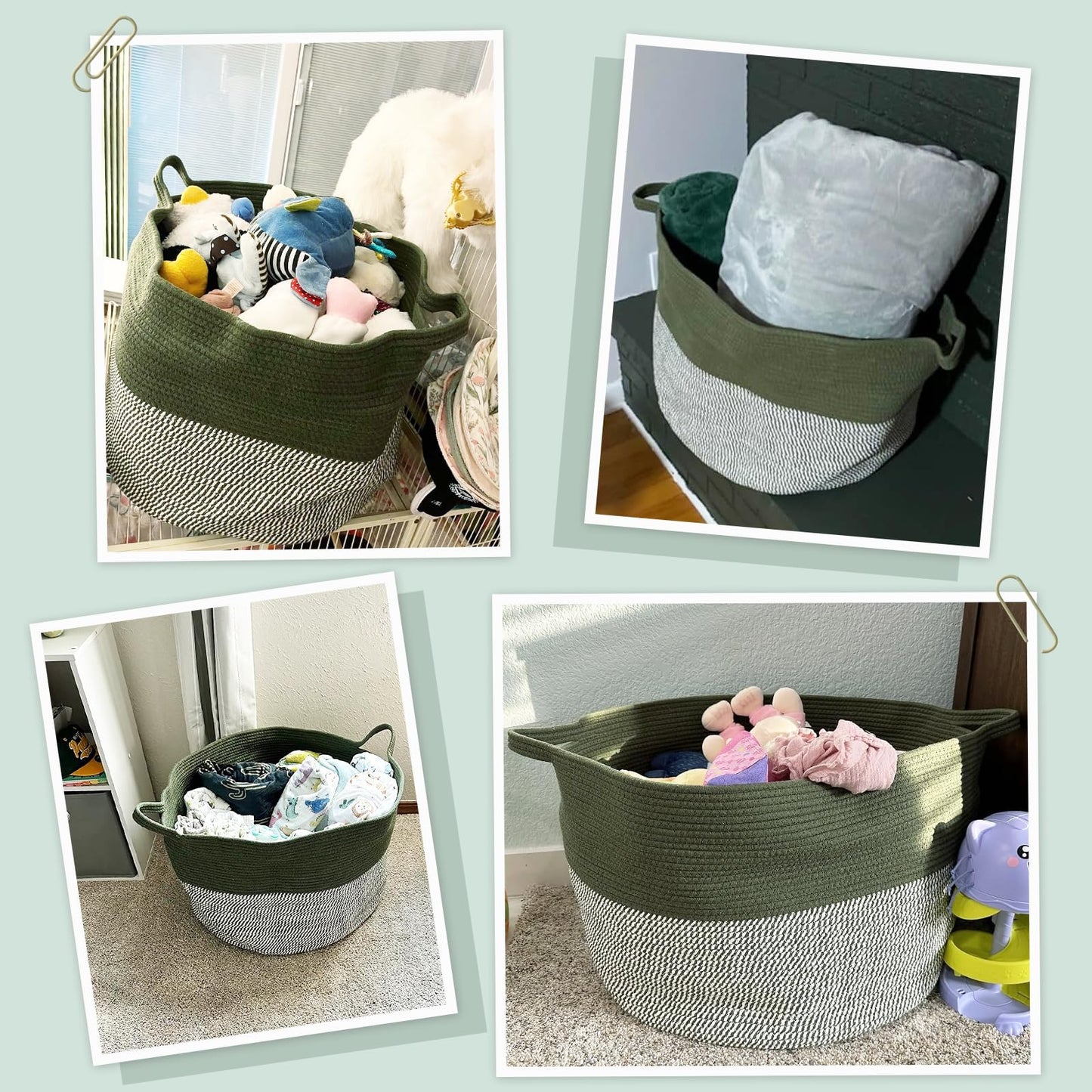 INDRESSME XXXLarge Cotton Rope Basket 21.7" x 21.7" x 13.8" Woven Baby Laundry Blanket Basket Toy Baskets with Handle Storage Comforter Cushions Thread Laundry Hamper