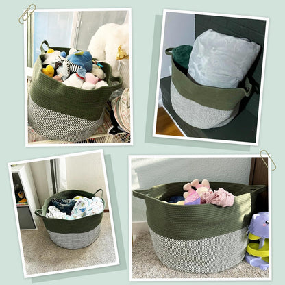 INDRESSME XXXLarge Cotton Rope Basket 21.7" x 21.7" x 13.8" Woven Baby Laundry Blanket Basket Toy Baskets with Handle Storage Comforter Cushions Thread Laundry Hamper
