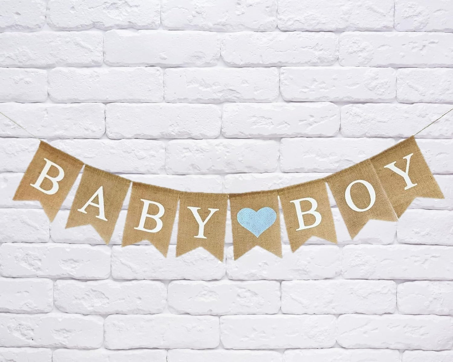 Baby Boy Burlap Banner for Baby Shower Decorations and Gender Reveal Party (Light Blue Heart)