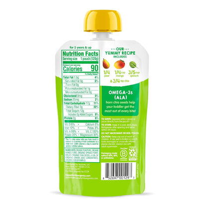 Happy Tot Organics Stage 4 Baby Food Pouches, Gluten Free, Vegan Snack, SuperFoods Fruit & Veggie Puree, Pears, Mango, Spinach & Chia, 4.22 Ounce (Pack of 1)