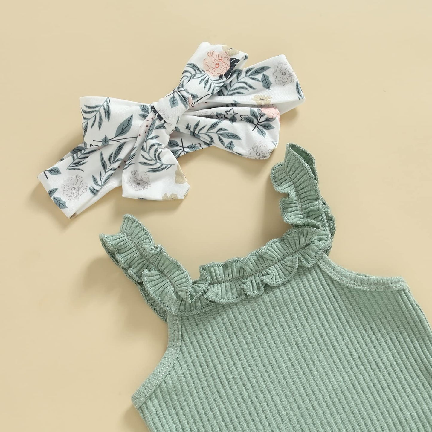 Murnouche Newborn Baby Girl Summer Clothes Sleeveless Floral Top Ribbed Shorts Boho Outfit Set