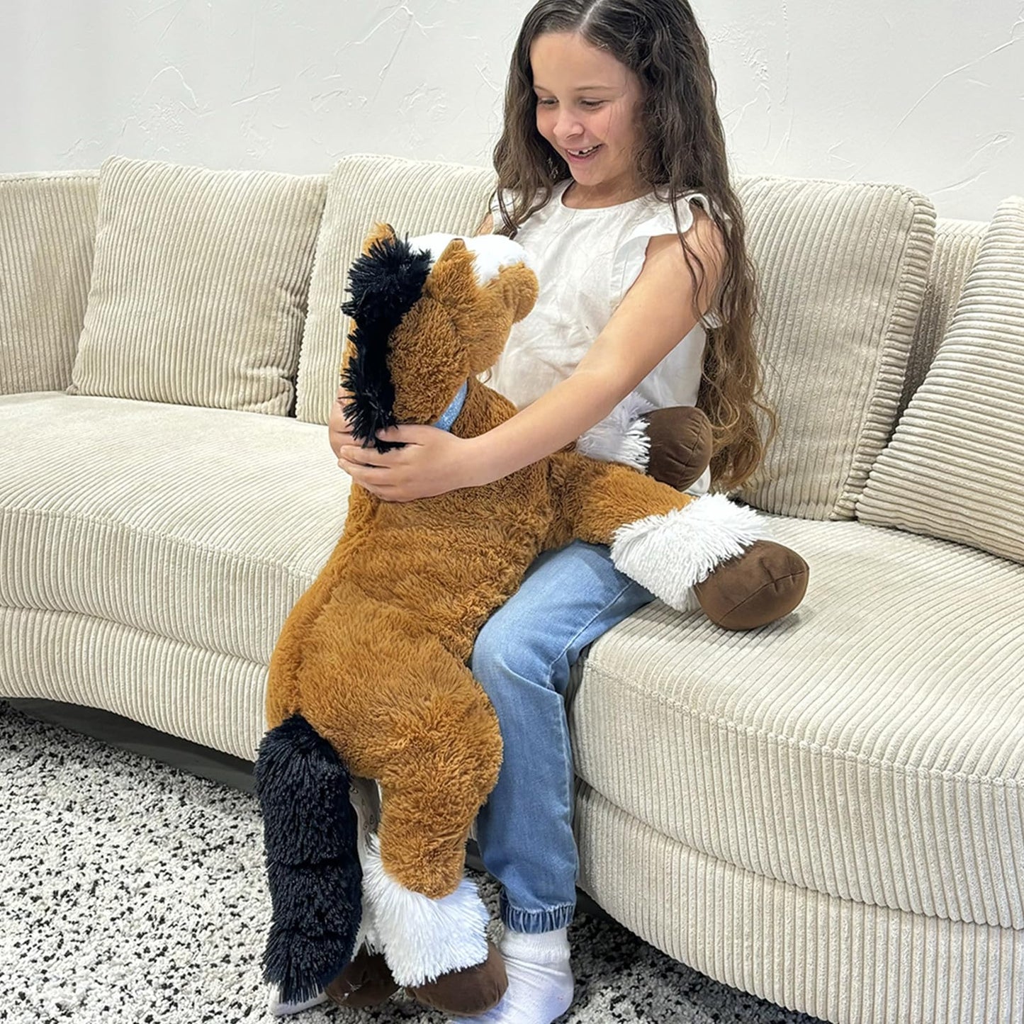 Tezituor 47 Inch Giant Horse Stuffed Animal, 4ft Realistic Chocolate Stuffed Horse Plush Toy, Hugging Soft Horse Pony Plush Pillow for Boys Girls,