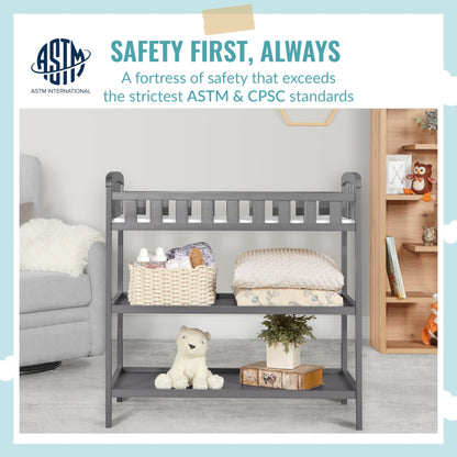 Dream On Me Emily Changing Table In Natural, Comes With 1" Changing Pad, Features Two Shelves, Portable Changing Station, Made Of Sustainable New Zealand Pinewood