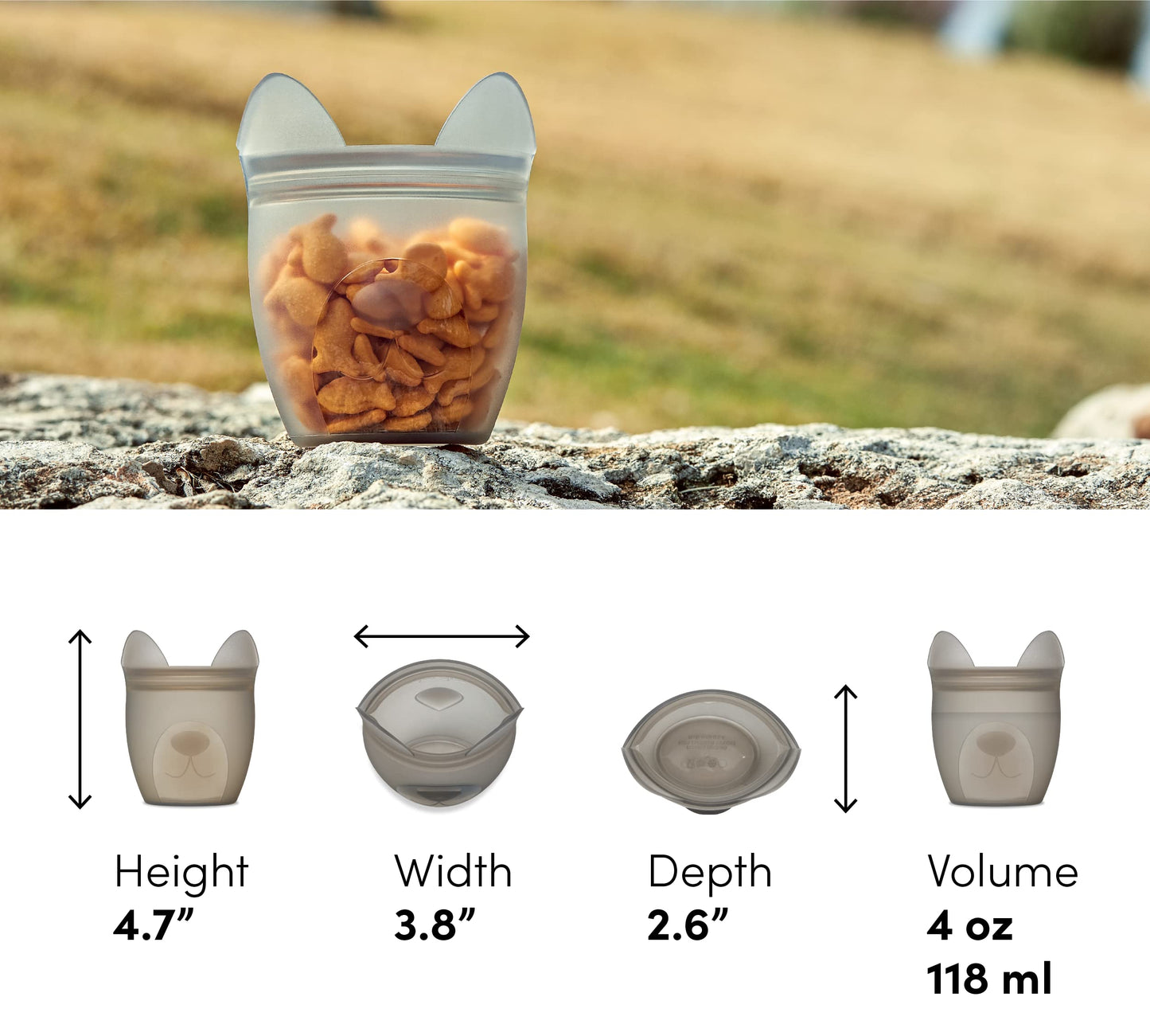 Zip Top Reusable 100% Silicone Baby + Kid Snack Containers - The only containers that stand up, stay open and zip shut! No Lids! Made in the USA - Teal Bear