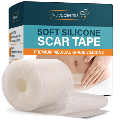 NUVADERMIS Silicone Scar Sheets - Extra Long Scar Sheets for C-Section, Tummy Tuck, Keloid, and Surgical Scars - Reusable Medical Grade Silicone Scar Sheets - Pack of 4 - Light Tone