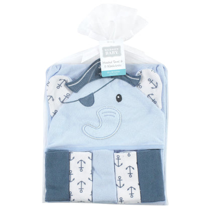 Hudson Baby Unisex Baby Hooded Towel and Five Washcloths, Modern Giraffe, One Size