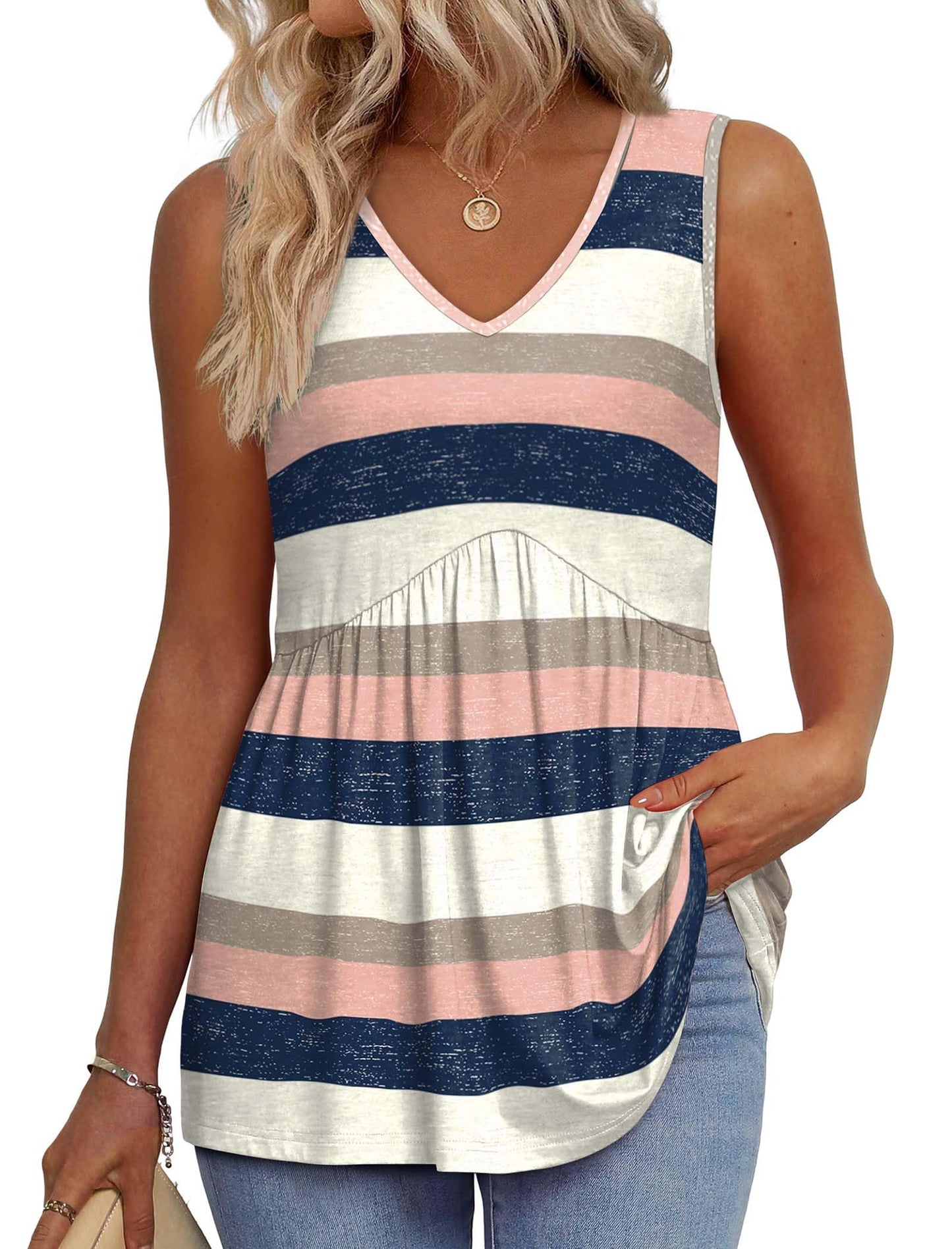 OFEEFAN Womens Tank Tops 2025 Flowy Peplum Tops for Women Dressy Sleeveless V Neck Babydoll Tank Tops
