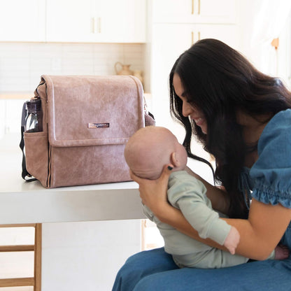 Petunia Pickle Bottom Boxy Backpack, Diaper Bag, Stylish Baby Bag, Spacious Backpack, On-The-Go Moms, Dusty Rose Leatherette