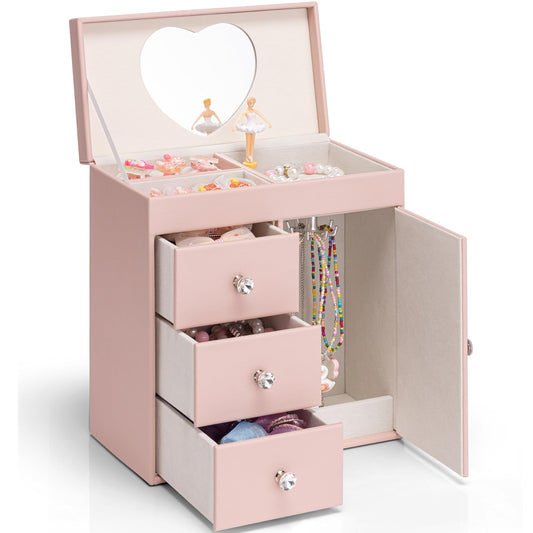 Vlando Musical Jewelry Box for Girls, Large Kid Music Box with Ballerina for Birthday Bedroom Decor, 4 Layer Girl Jewelry Gifts for Girls Kids - Light Pink